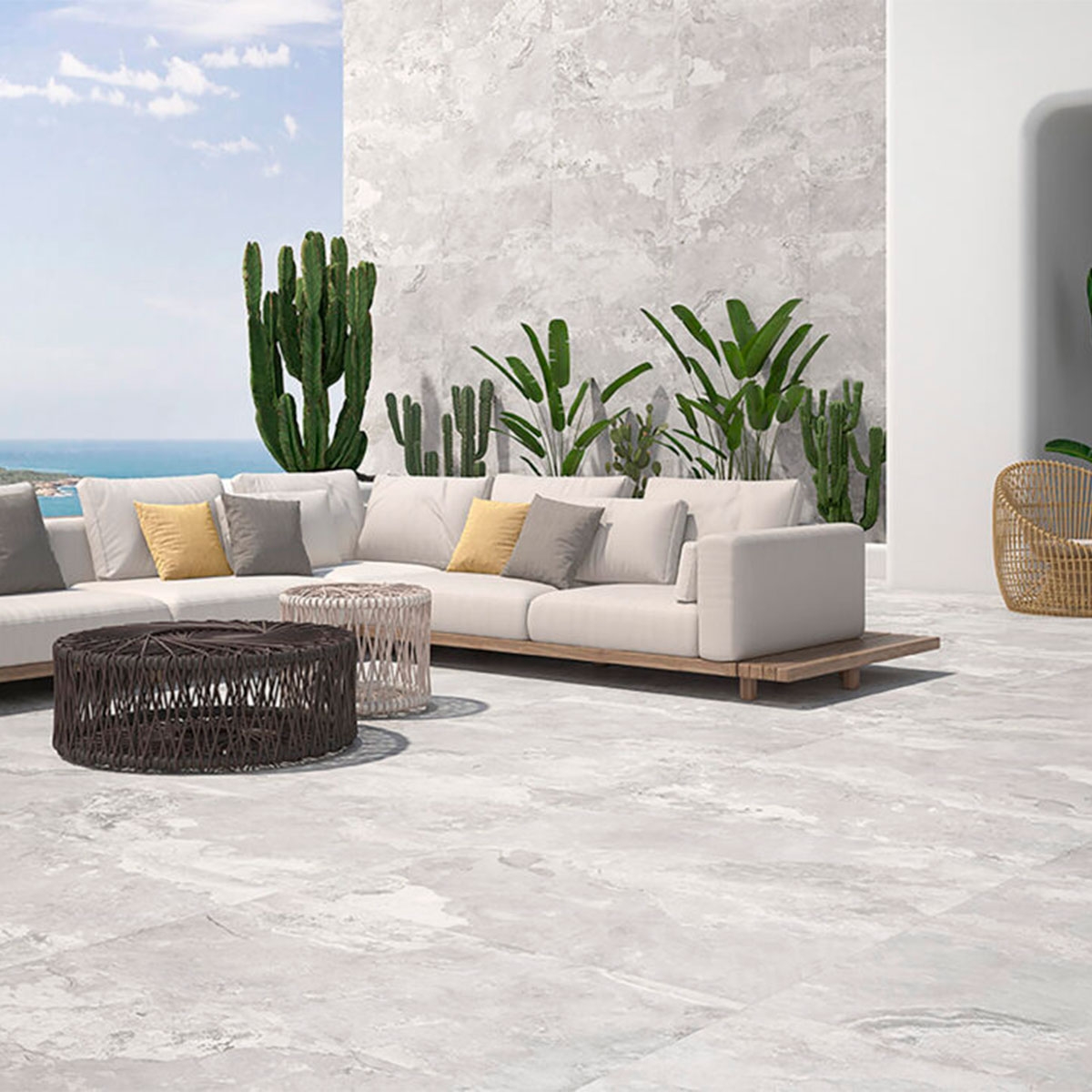 Exterior con Pavimento y Revestimiento Cumbria White Antideslizante 60x120