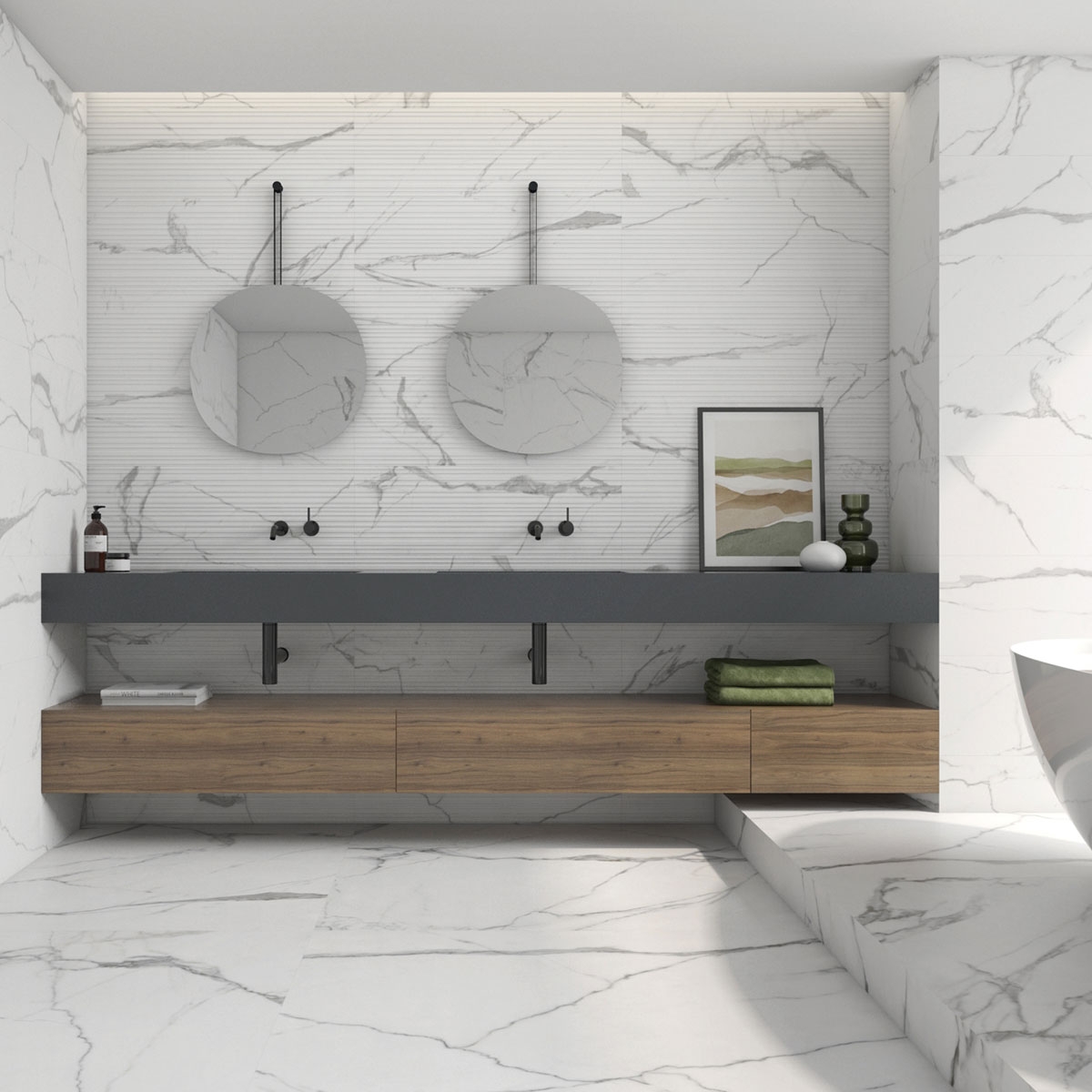 Casa de banho com pavimento Nilo White 60x60