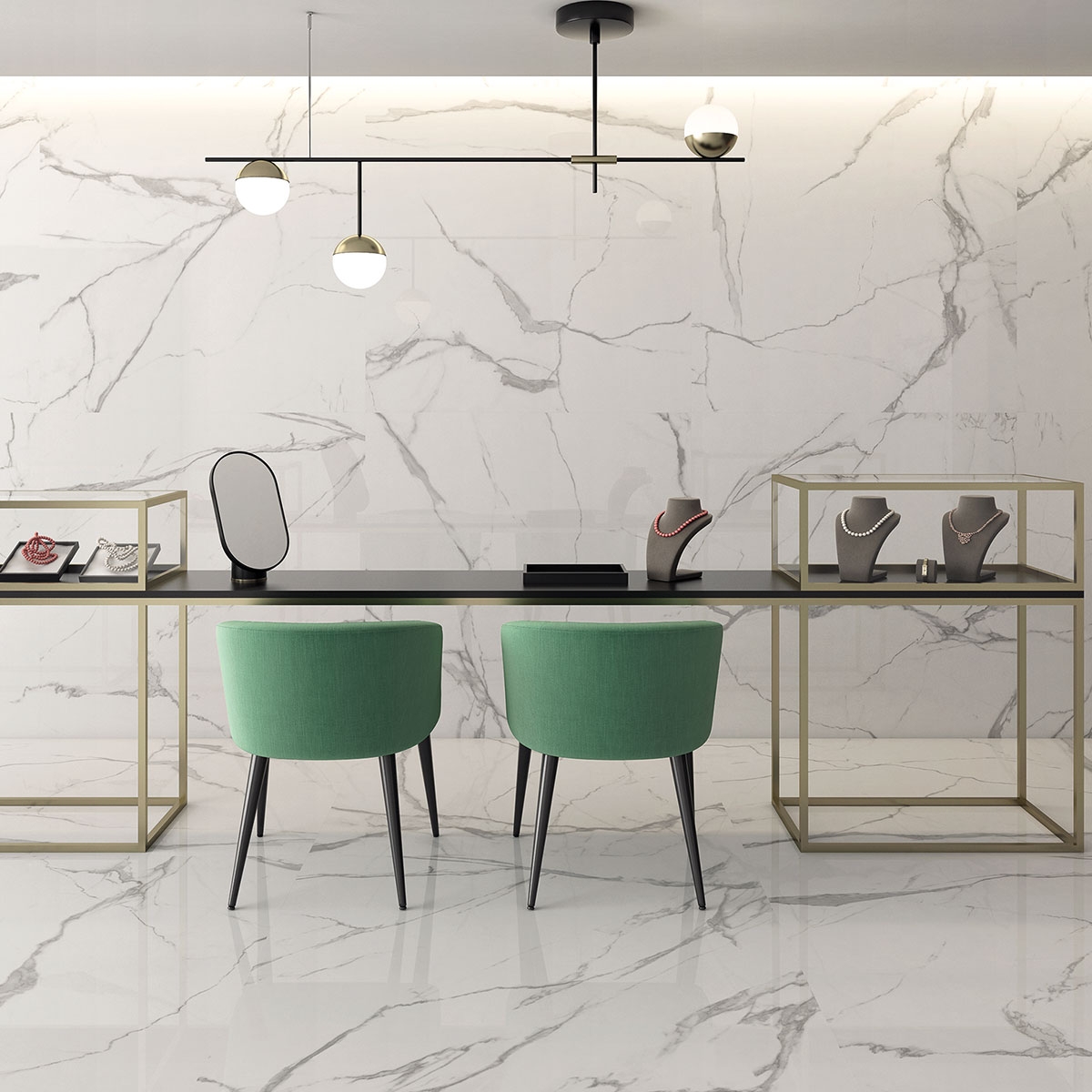 Interior with Nilo Polished White pavement 120x120