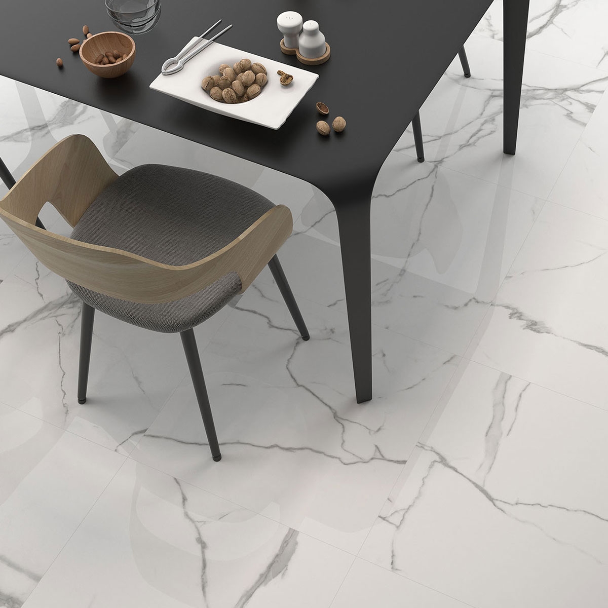 Interior con pavimento Num Blanco 60x60