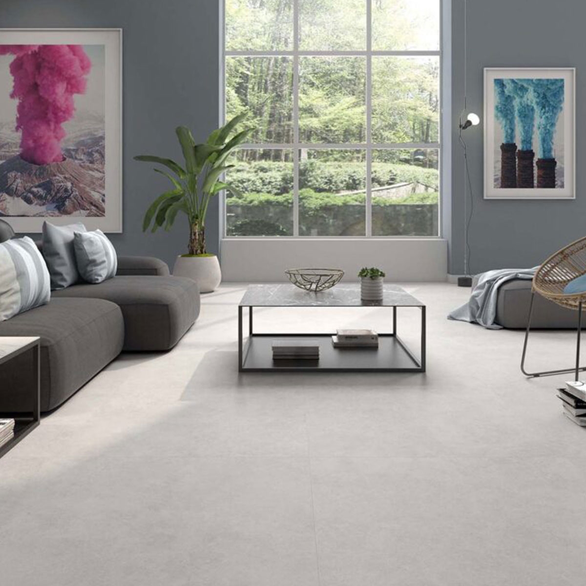 Sala con Pavimento Sena Perla 90x90