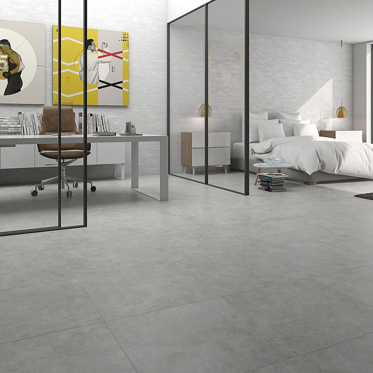 Dormitorio con Pavimento Sena Gris 60x60
