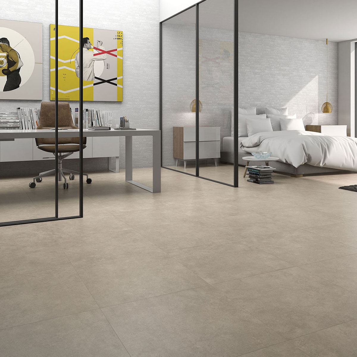 Quarto com pavimento Sena Taupe 60x60