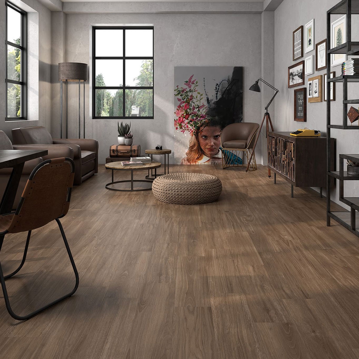 Interior con pavimento Opera Cerezo 20x75