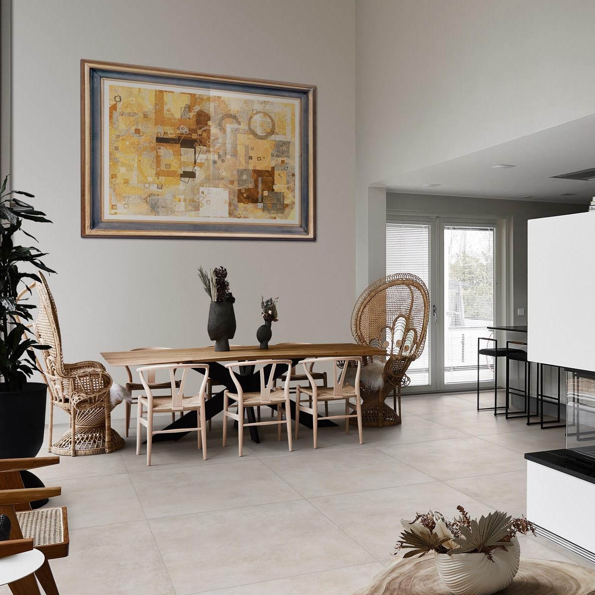 Interior com pavimento Plaza White 100x100