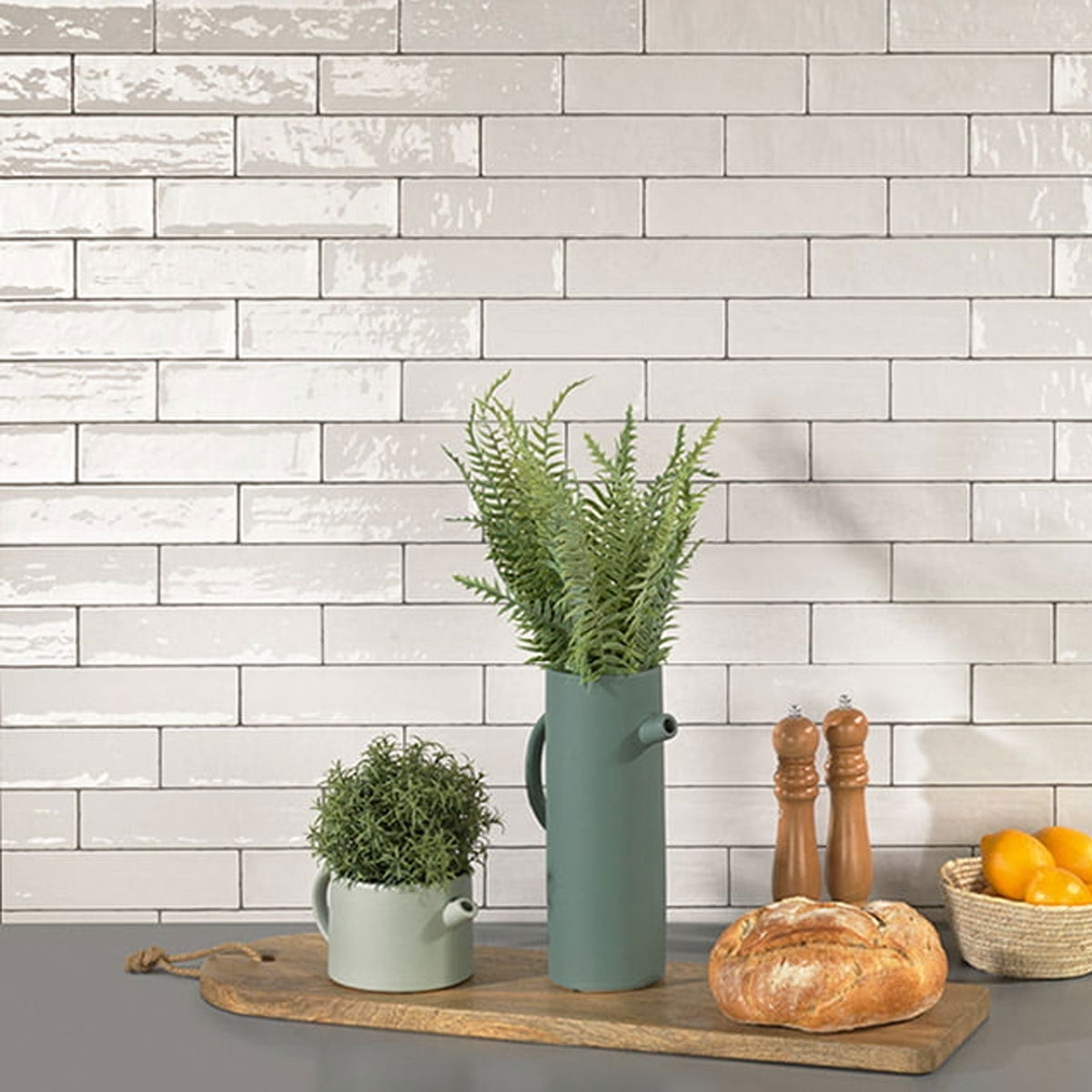 Cuisine avec revêtement Zellige White Gloss 6.2x25