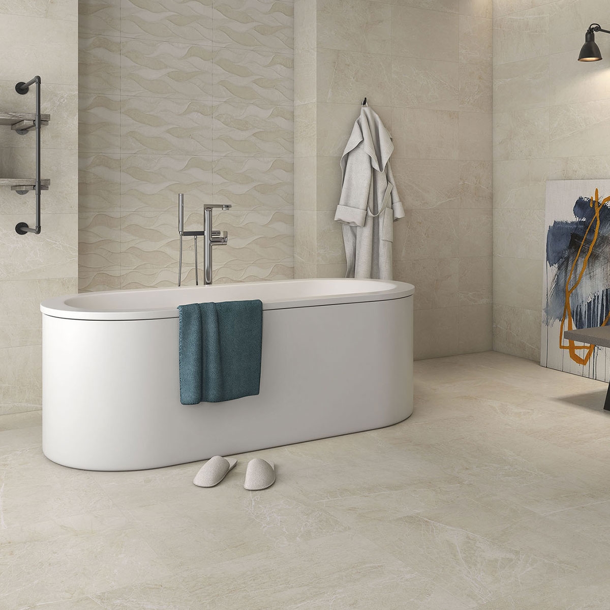 Salle de bain avec sol en ivoire persan 60x60