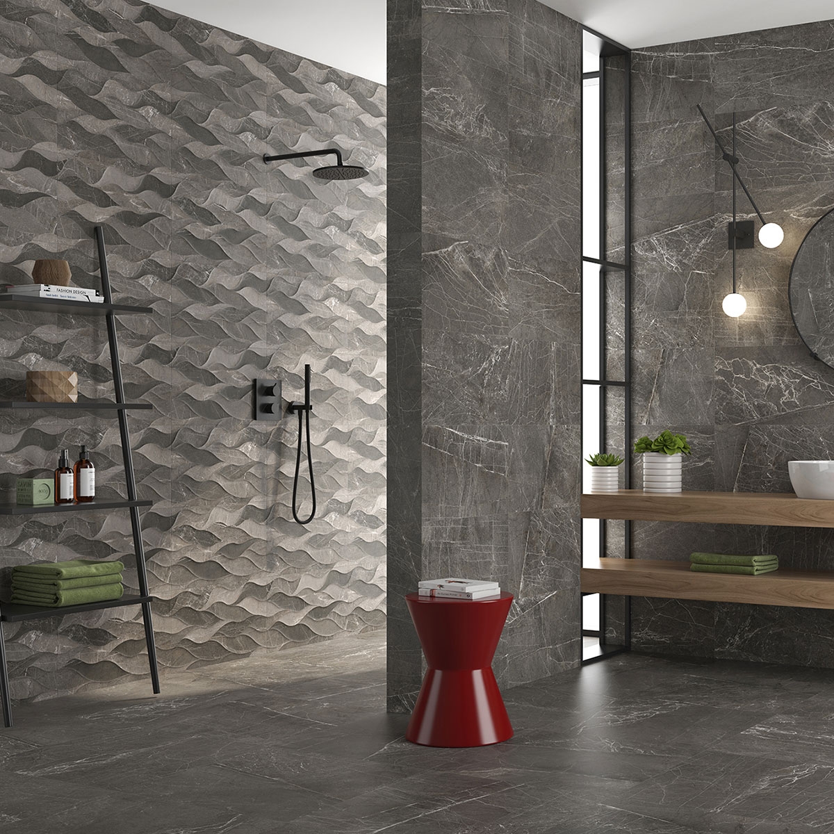 Bathroom with Persian P.R Relief Marengo coating 33.3x55