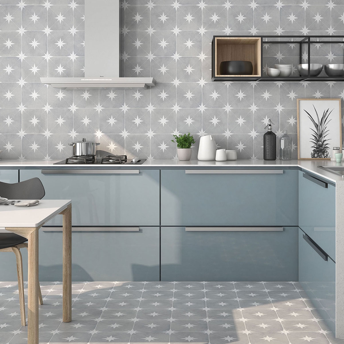 Interior con pavimento y revestimiento Ponent Grey 22.3x22.3 (Caja 1m2)