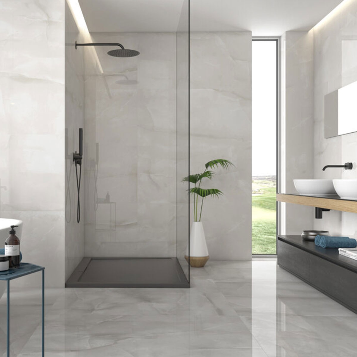 Baño con Pavimento Soma Blanco 120x120
