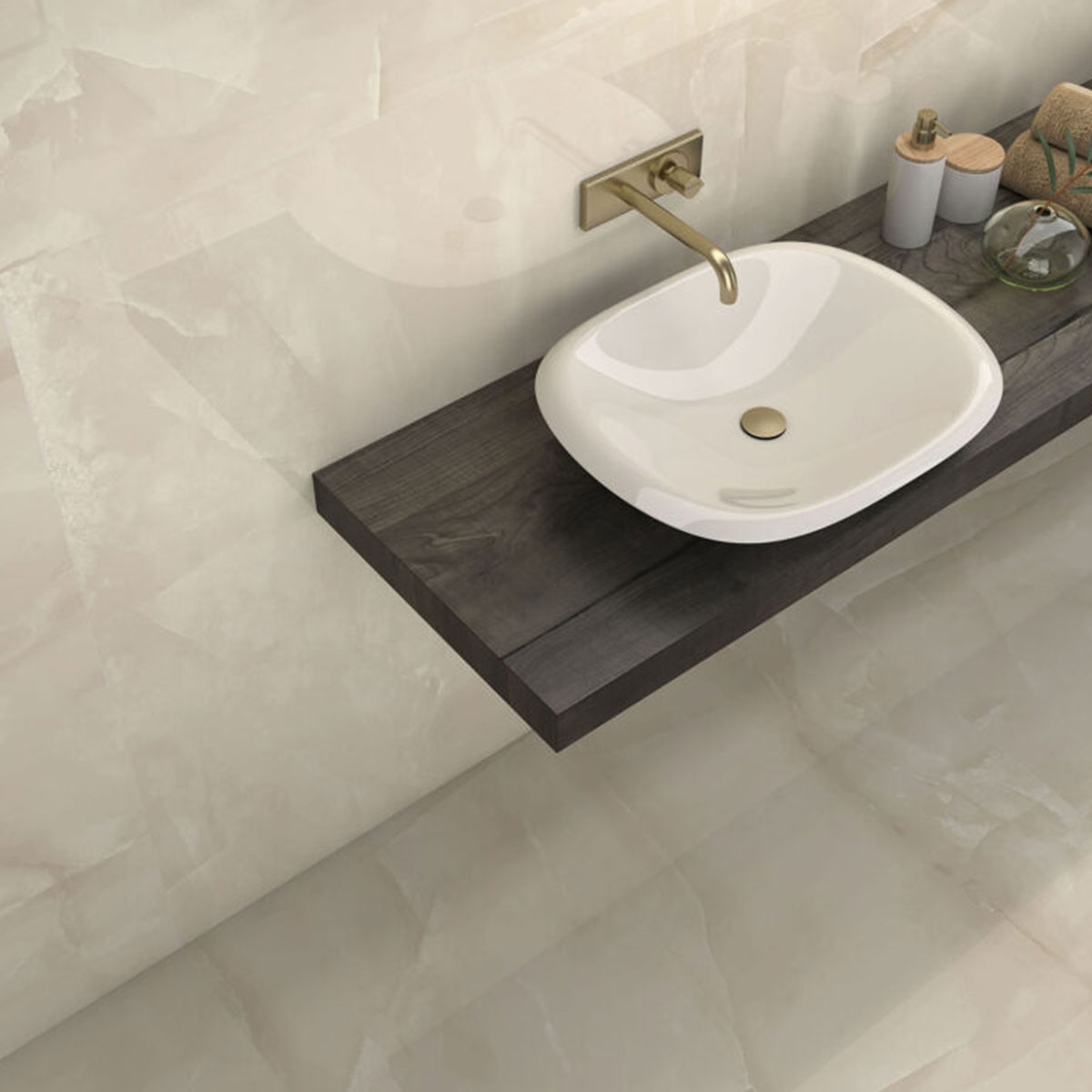 Baño con Pavimento Soma Crema 120x120