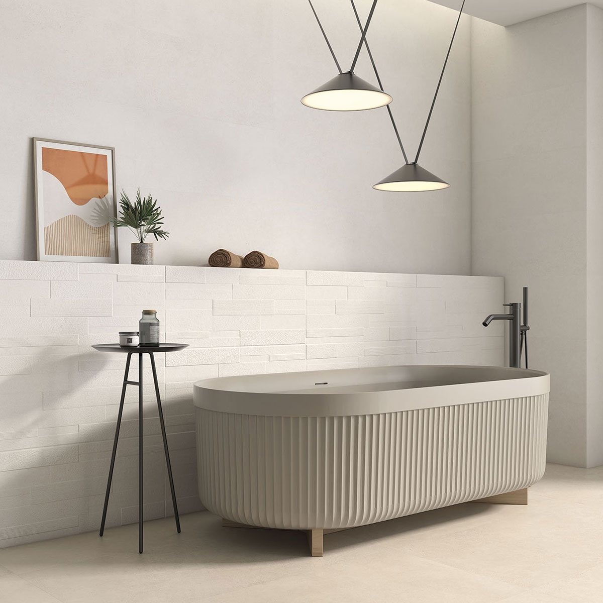 Baño con revestimiento Portland P.B Relieve Blanco 36x80