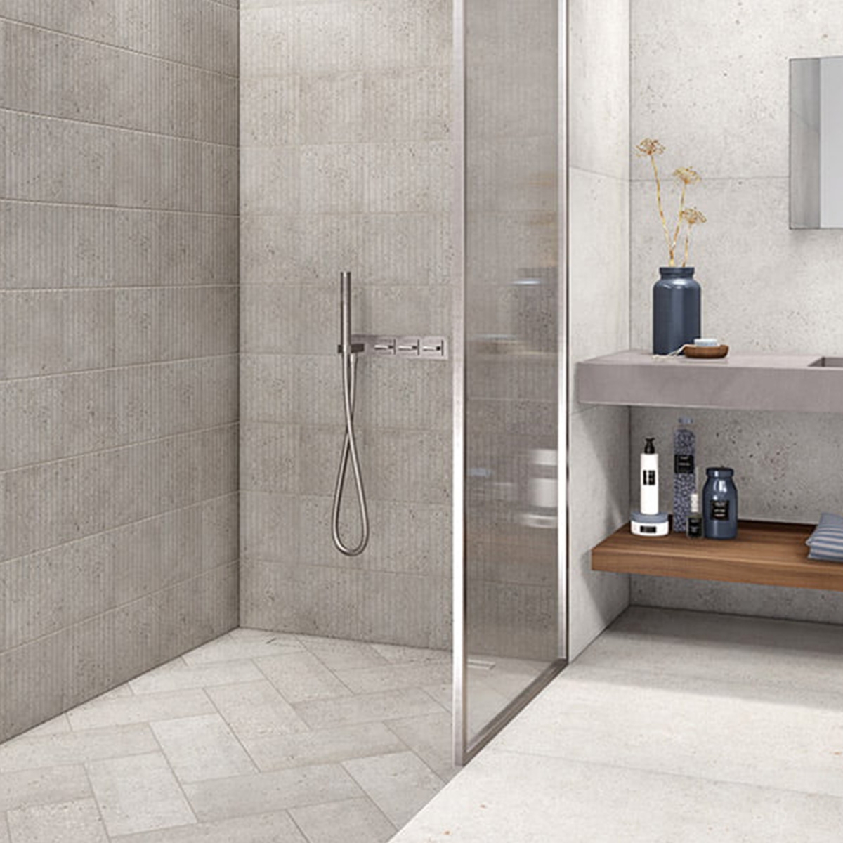Badezimmer mit Posets Gray rutschfestem Gehweg 18x36