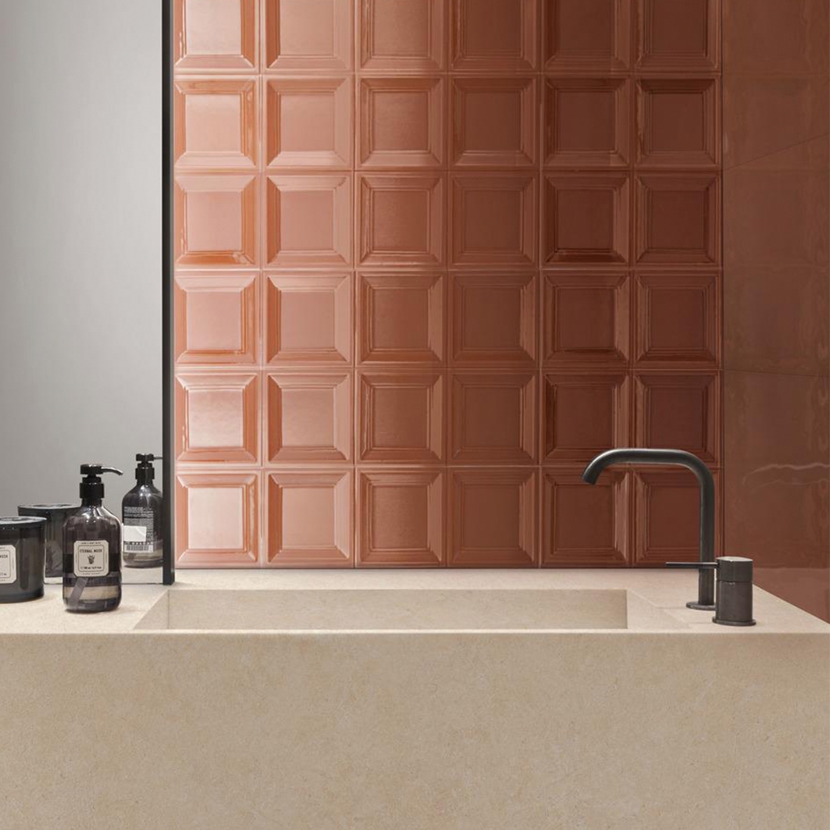 Innenraum mit Bliss Brick 3D Square 30x90 Verkleidung