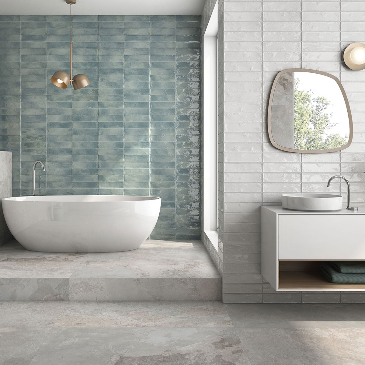 Baño con revestimiento Manhattan Aquamarine 31.6x60