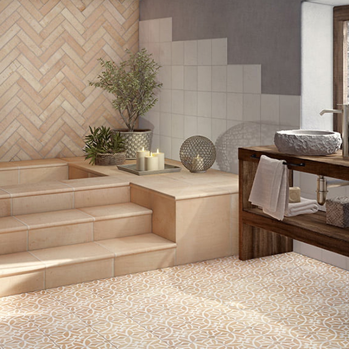 Baño con Revestimiento Fuego Natural Brick 6,5x25