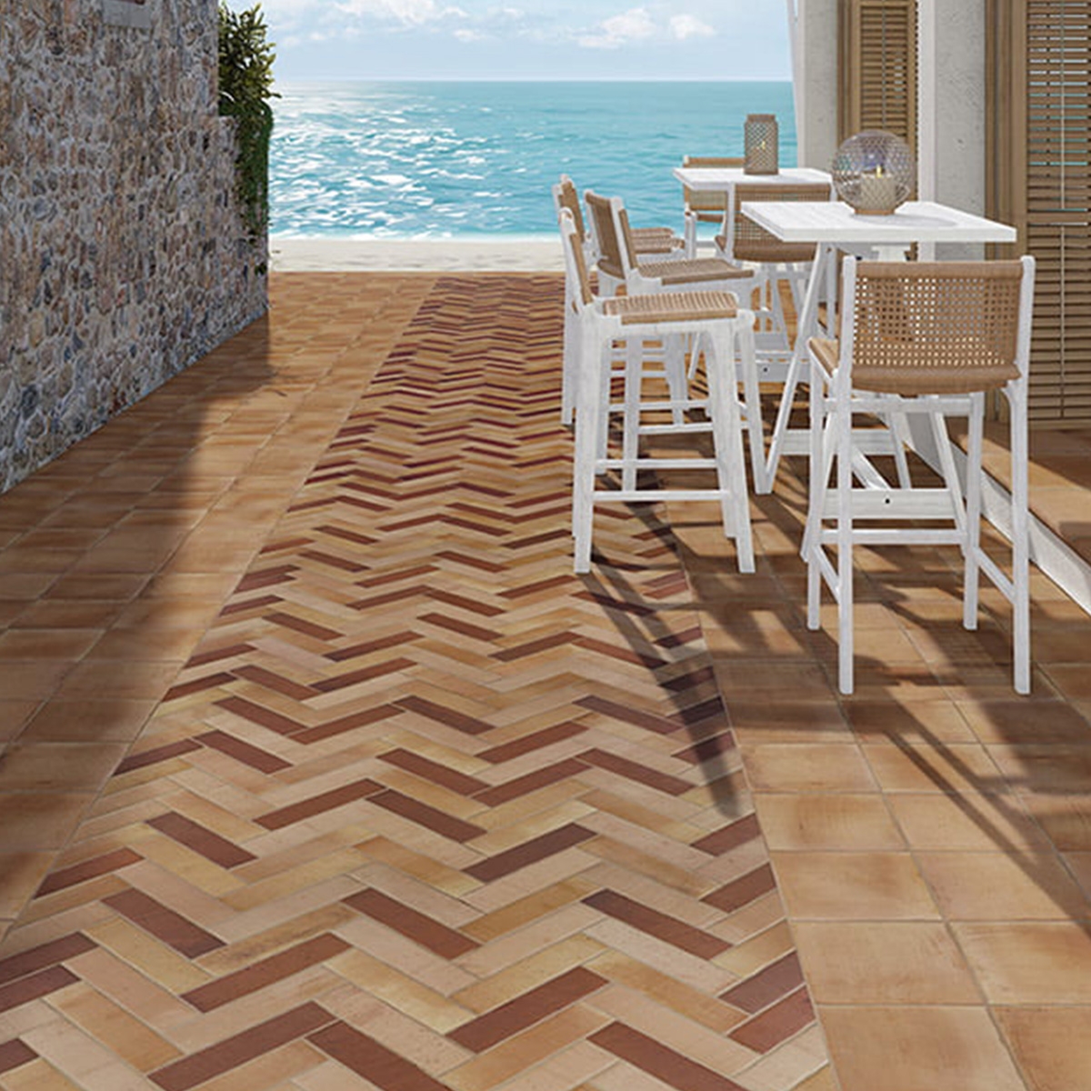 Exterior con Pavimento Fuego Natural Brick 6,5x25