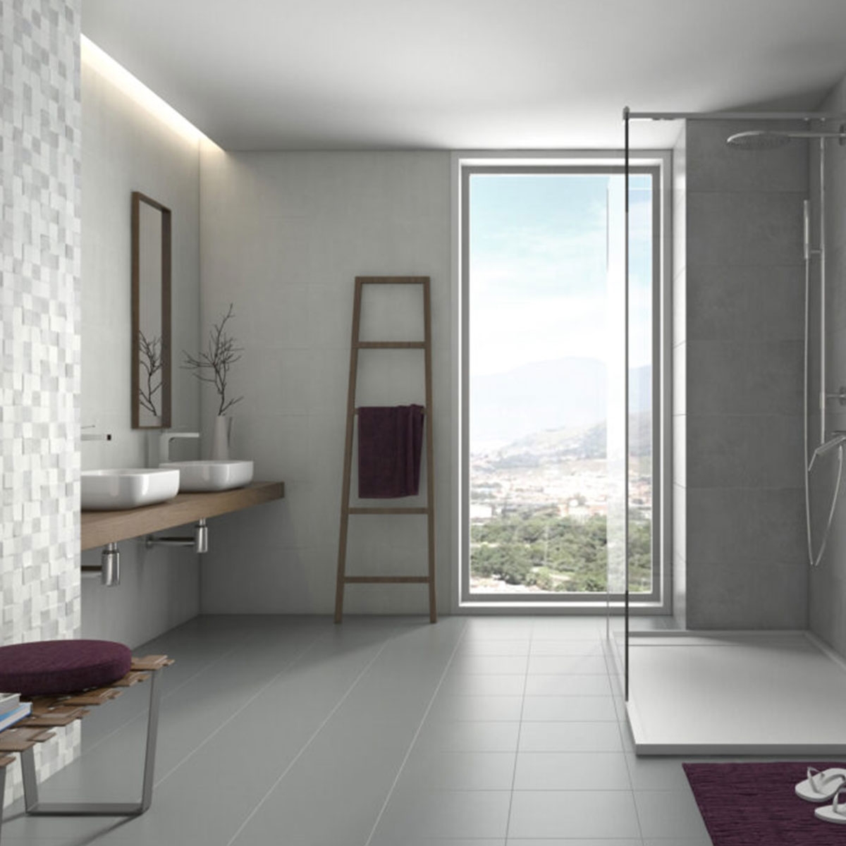 Baño con Revestimiento Studio Relieve Gris 33,3x55