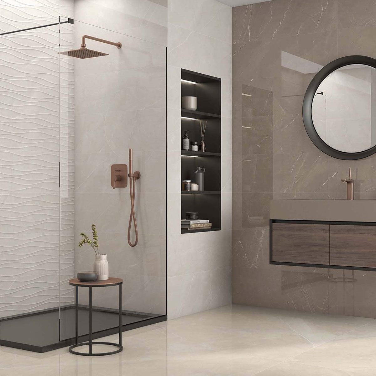 Salle de bain avec revêtement Dagma P.B Relief Ivory 30x90
