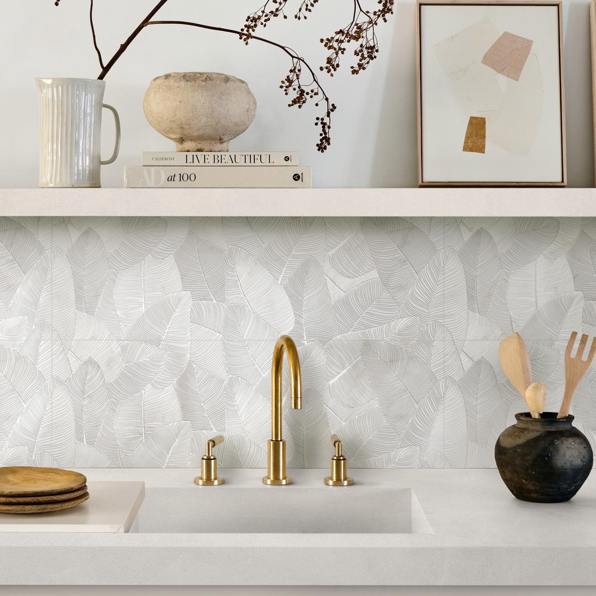 Fabula Wall Glam Touch Bianco, Grande Concrete Look Ash, Statuari