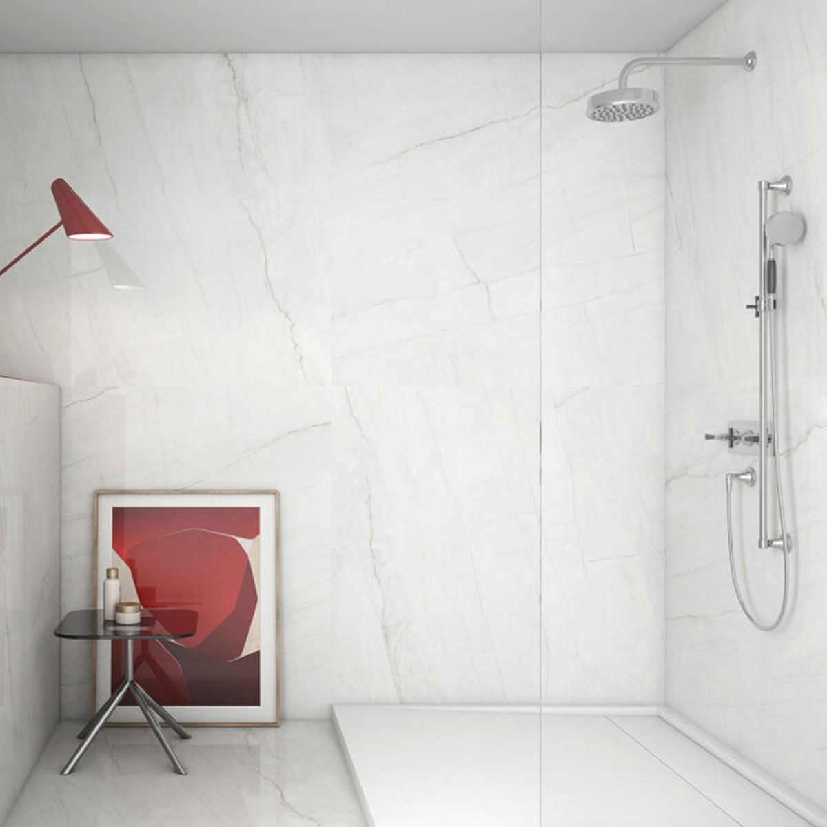 Badezimmer mit weißem Schaukelpflaster 120x120