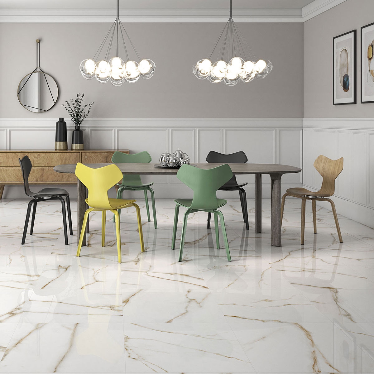 Interior com pavimento Dana Gold 60x60