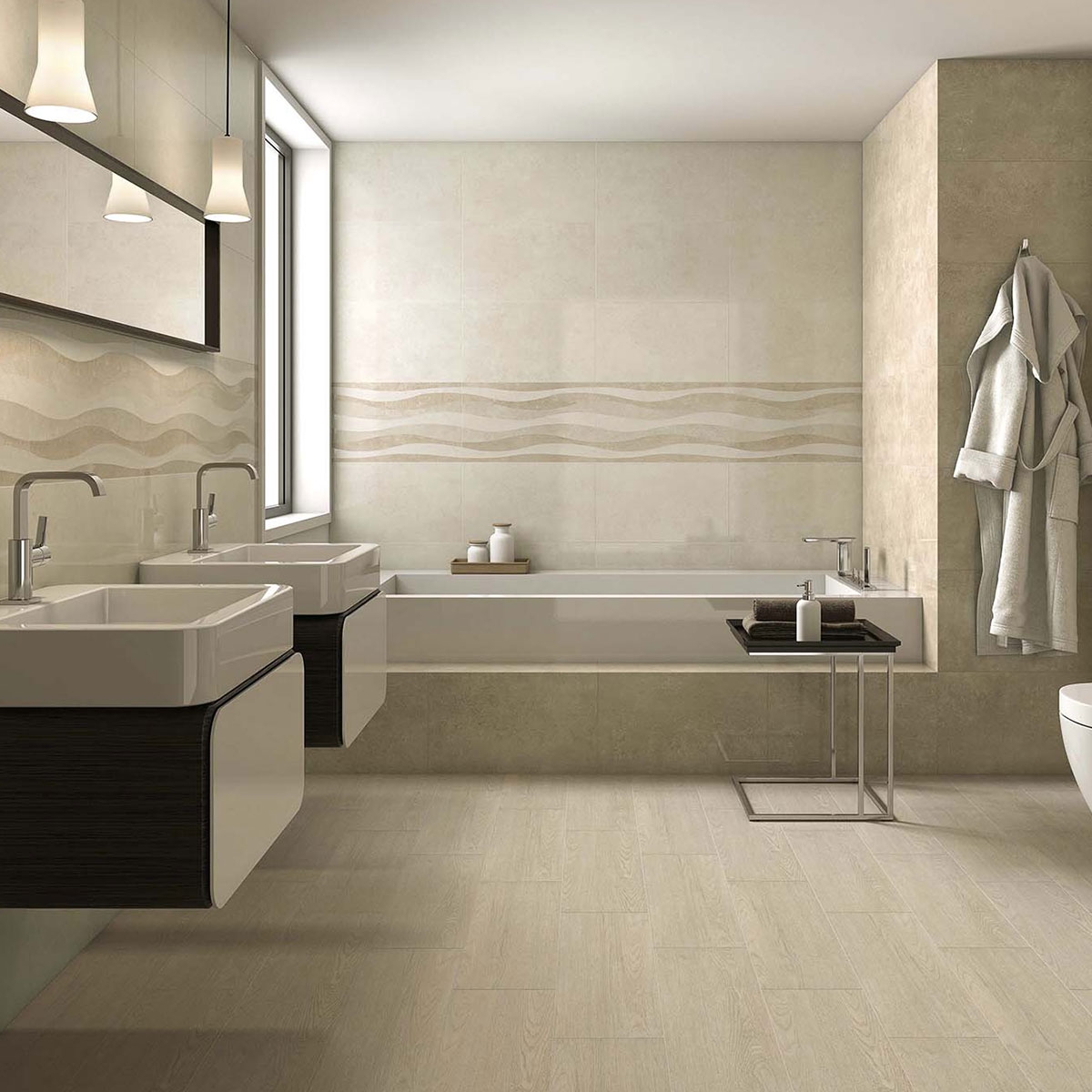 Baño con revestimiento Delhi Noce 33.3x55