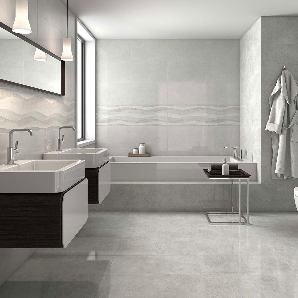 Baño con revestimiento Delhi Relieve Gris 33.3x55