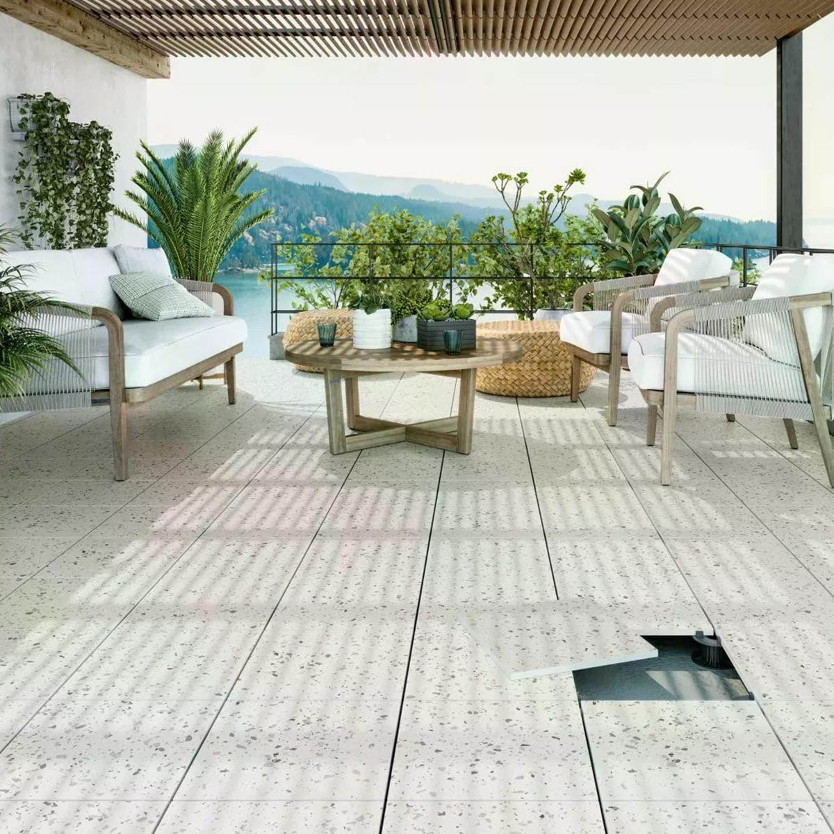 Terrasse avec chaussée antidérapante blanche Carnival 32,9x32,9