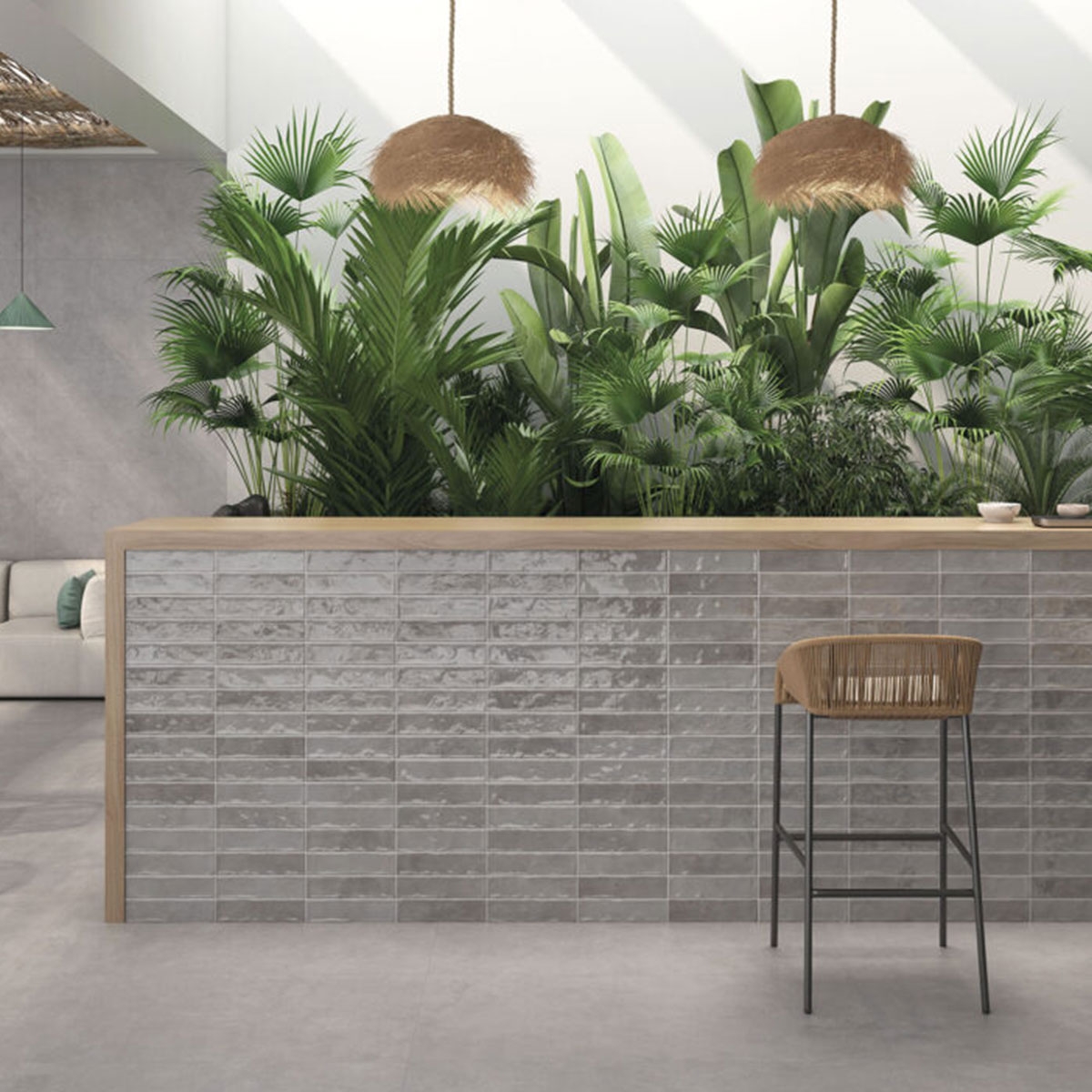 Restaurante com pavimento Talo Gray 60x120