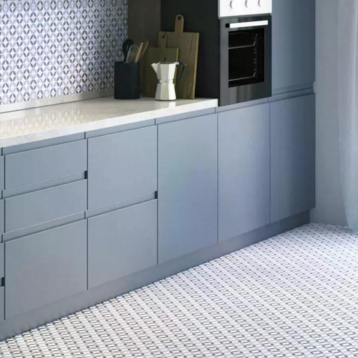 Cocina con Pavimento y Revestimiento Orly Blue 44x44