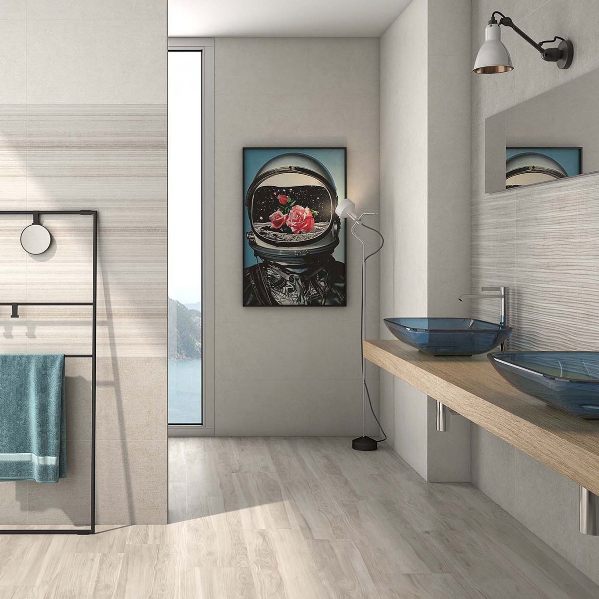 Baño con revestimiento Dundee P.R Relieve Noce 33.3x55