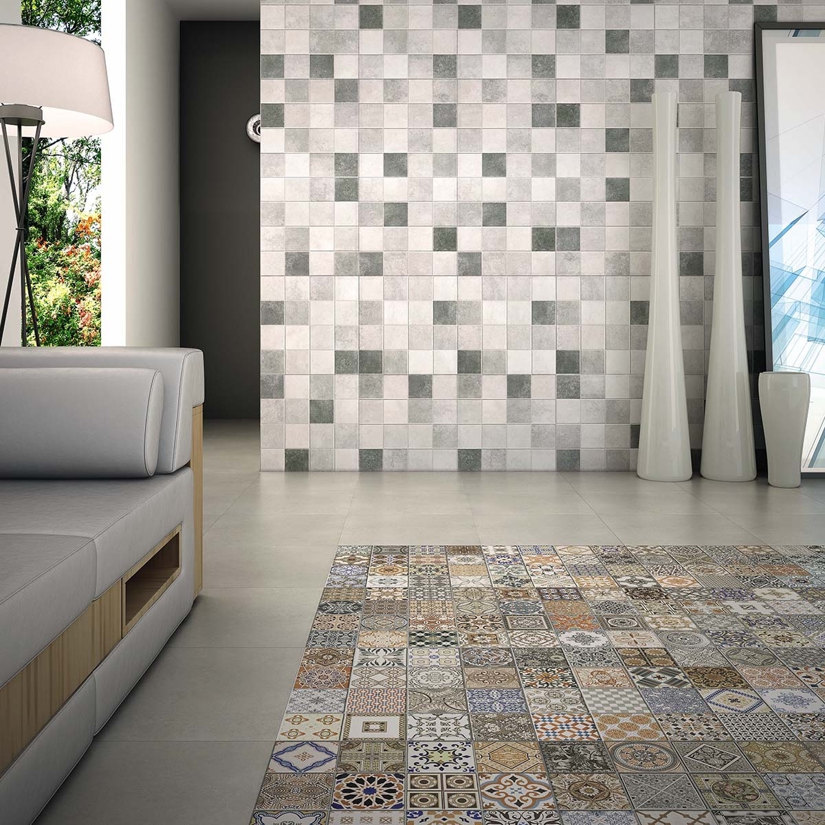 Sala de Estar com Pavimento Provenza Deco 44x44