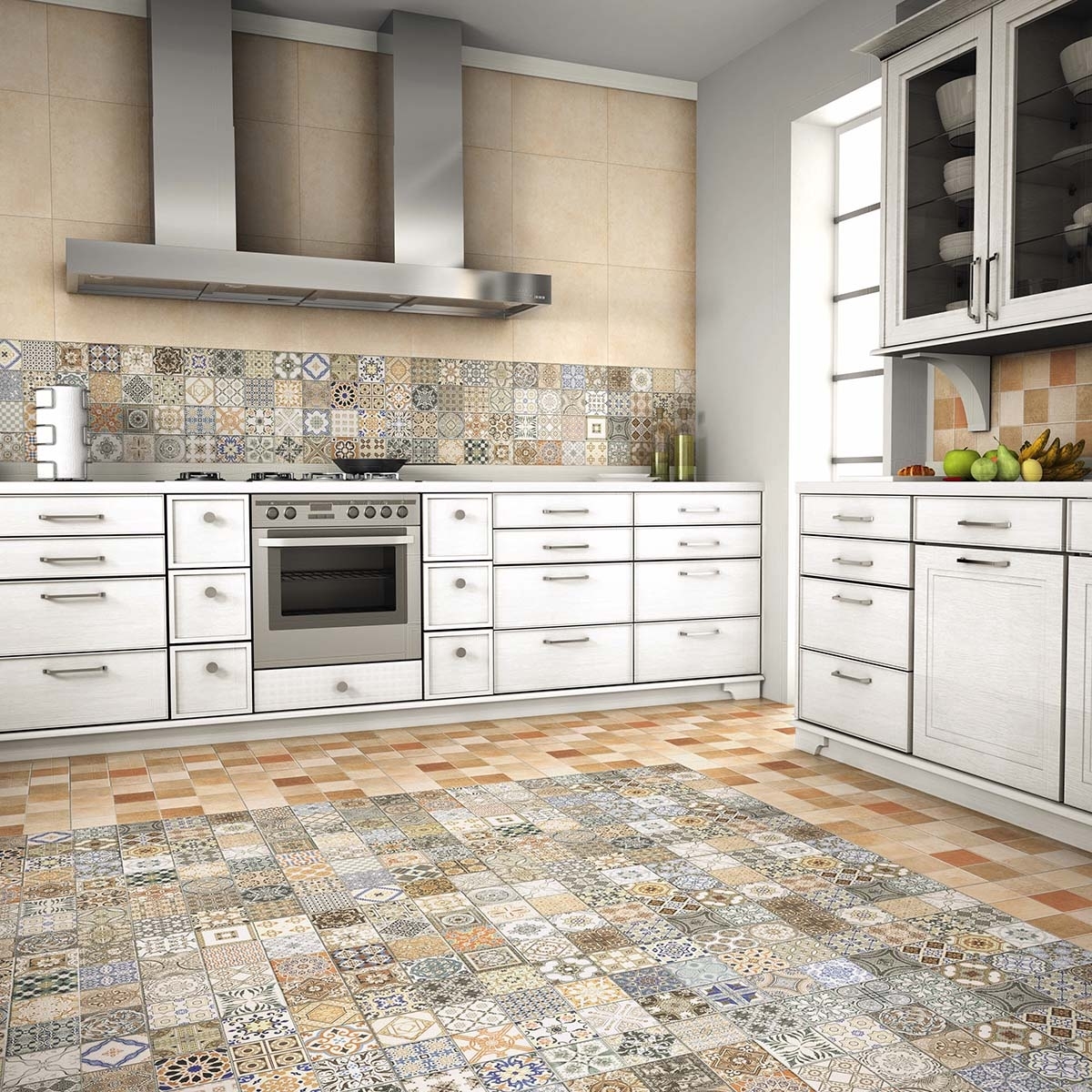 Cocina con Pavimento y Revestimiento Provenza Deco 44x44