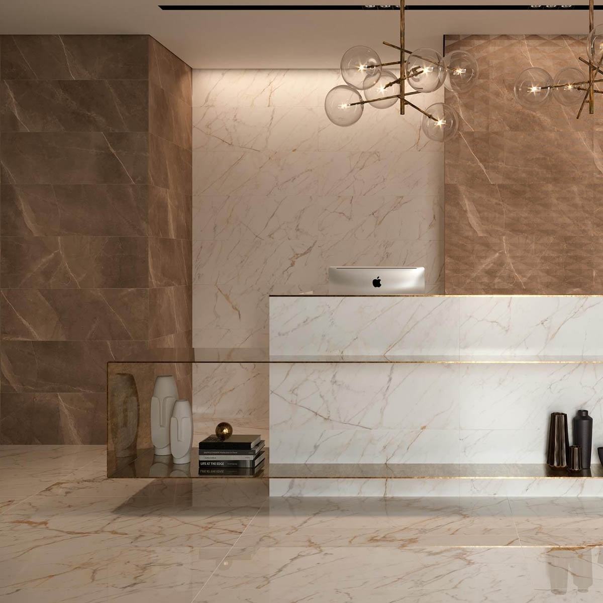 Interior com revestimento Allmarble Golden White Satin 40x120