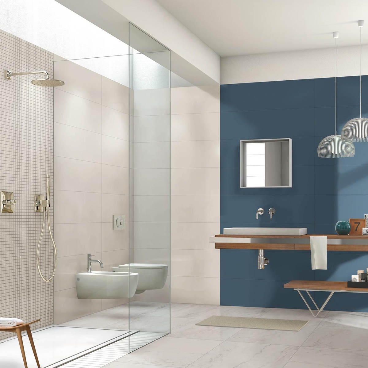 Salle de bain avec revêtement crème Mosaic Colorplay 30x30