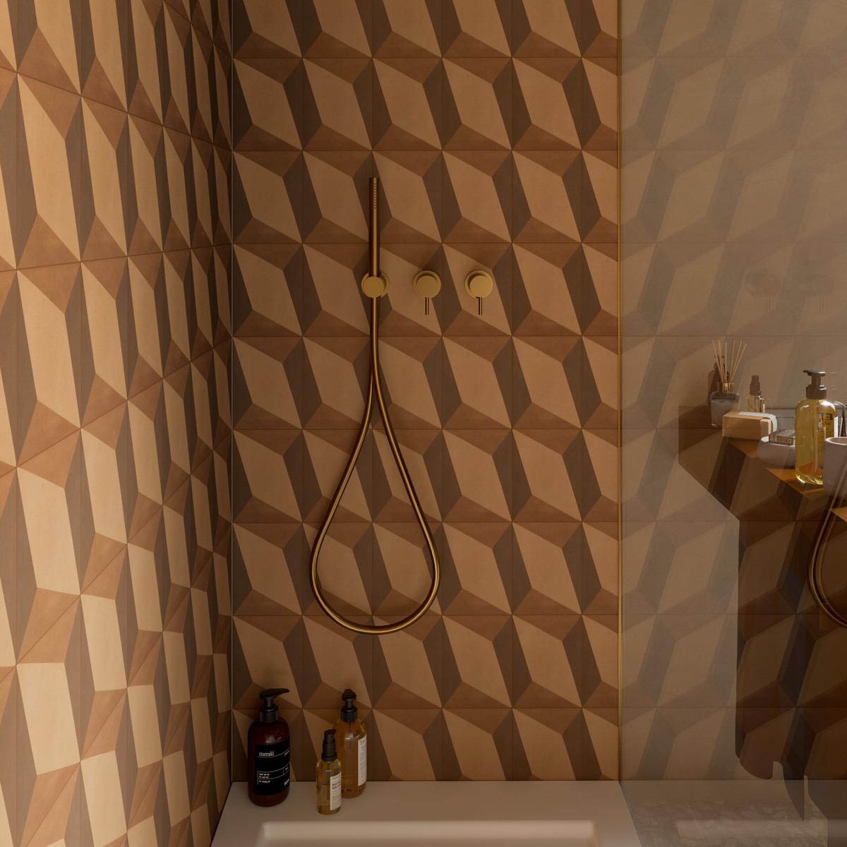 Badezimmer mit D_Segni Blend Terra Tappeto 6 rutschfester Beschichtung 20x20