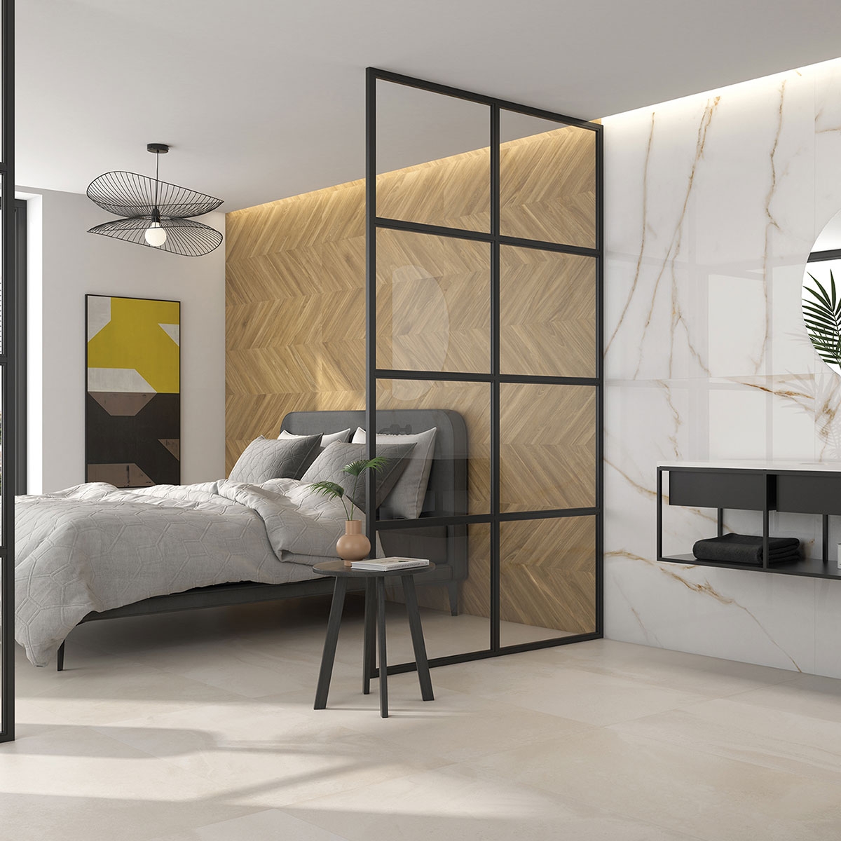 Intérieur avec revêtement miel d’ébène 60x120