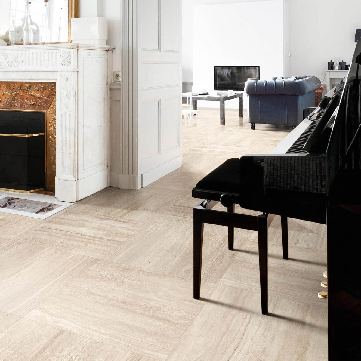 Interior with Marbleplay Travertine Pavement 60x60