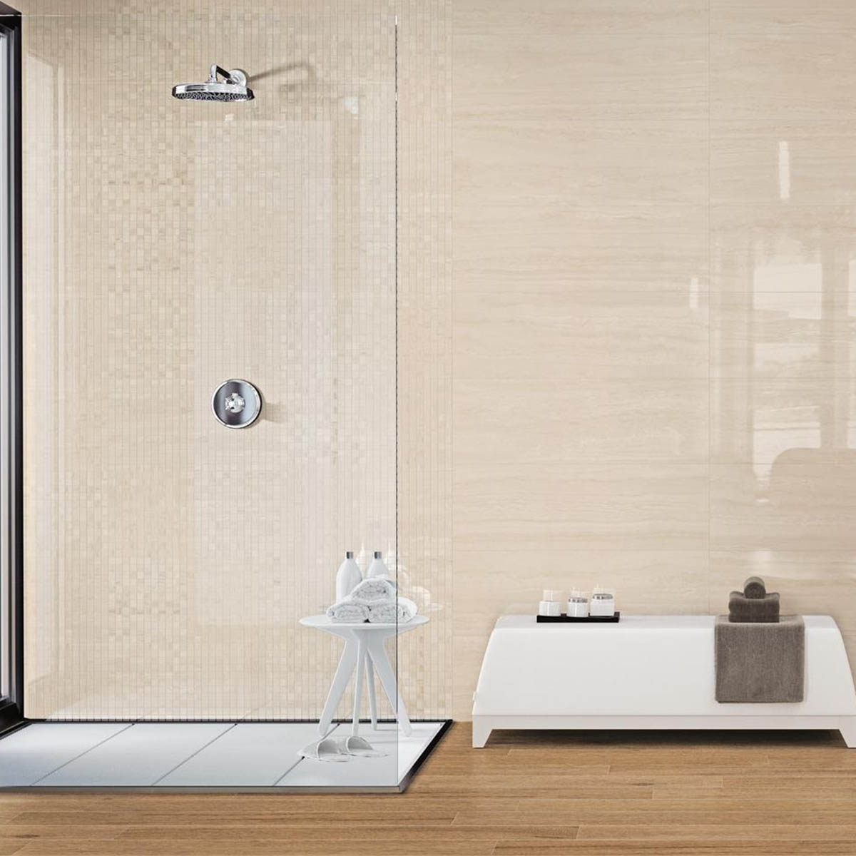 Baño con Revestimiento Mosaico Marbleplay Travertino 30x30