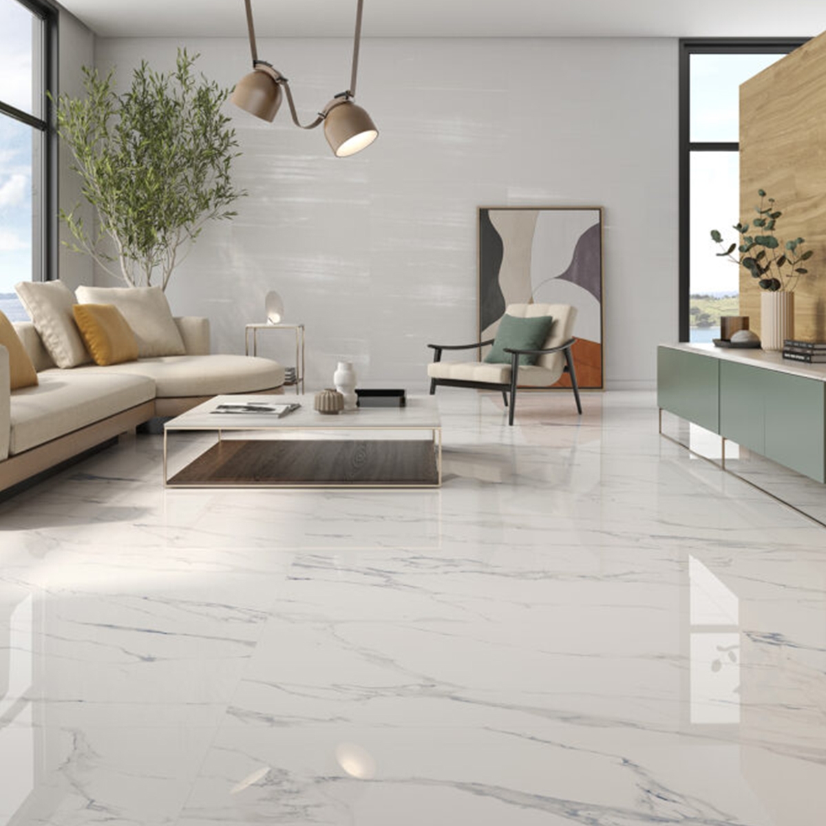 Sala con Pavimento Aurora Blue 60x120 (Caja 1.44m2)