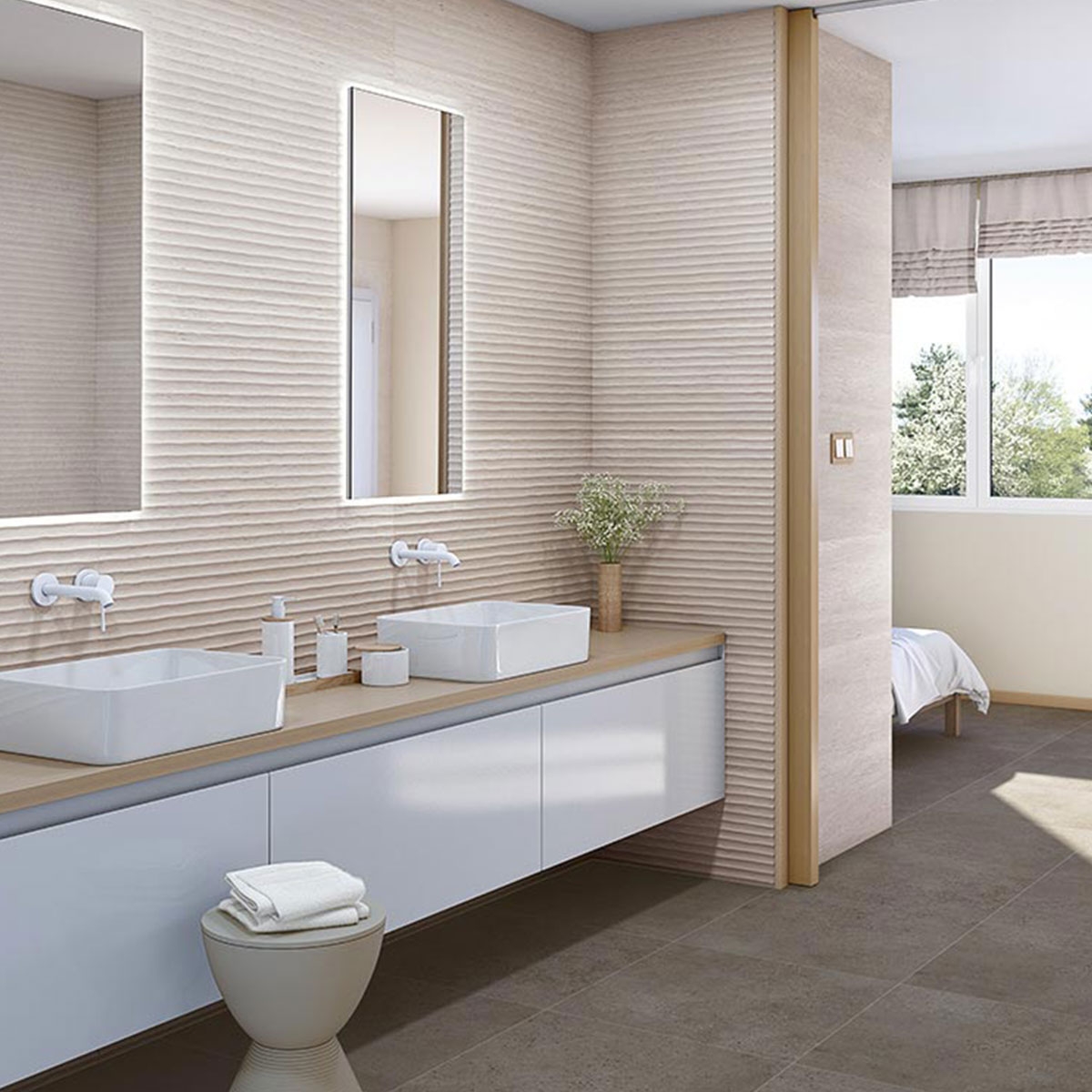 Badezimmer mit Tokyo-Basalt-Boden 60x60