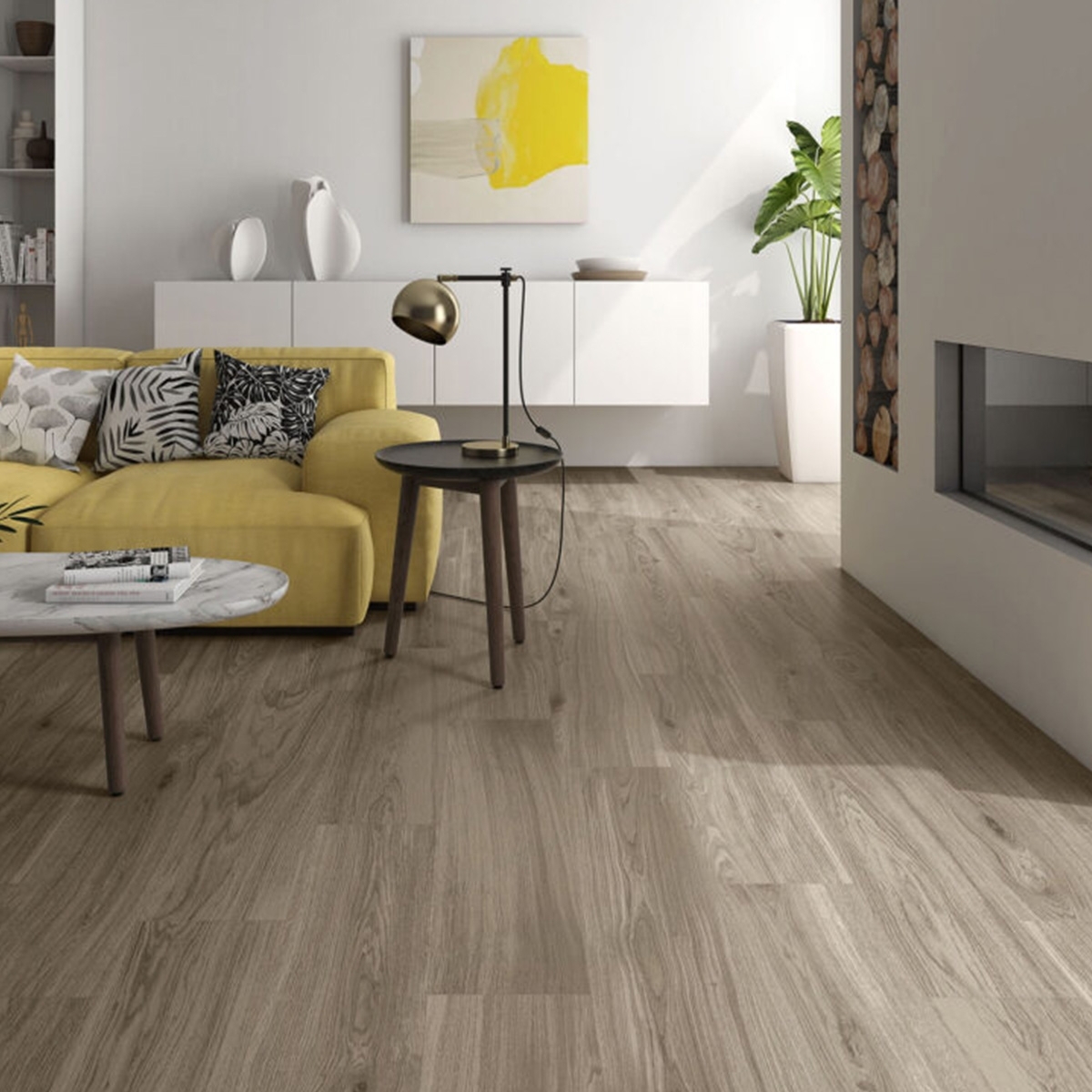 Sala con Pavimento Bellver Noce 25x100