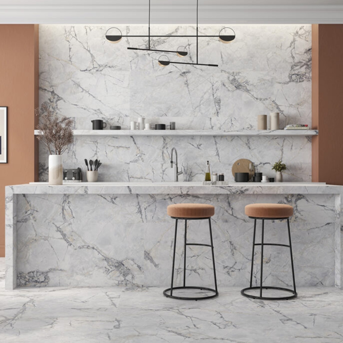 Cocina con Pavimento y Revestimiento Borgia Blanco 60x120