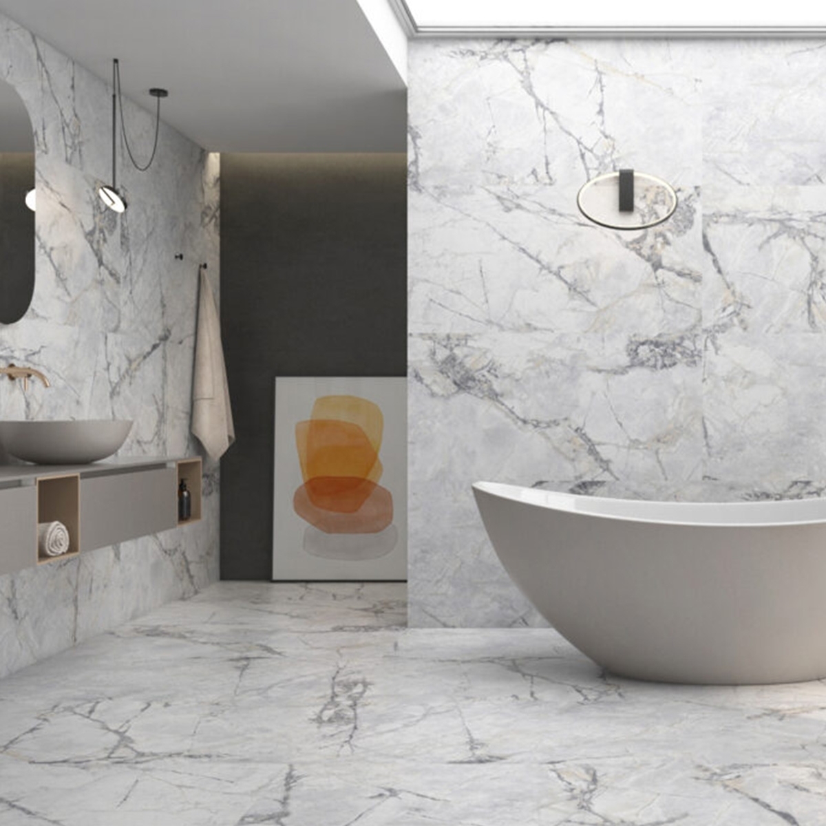 Bathroom with Borgia White Flooring and Coating 60x120