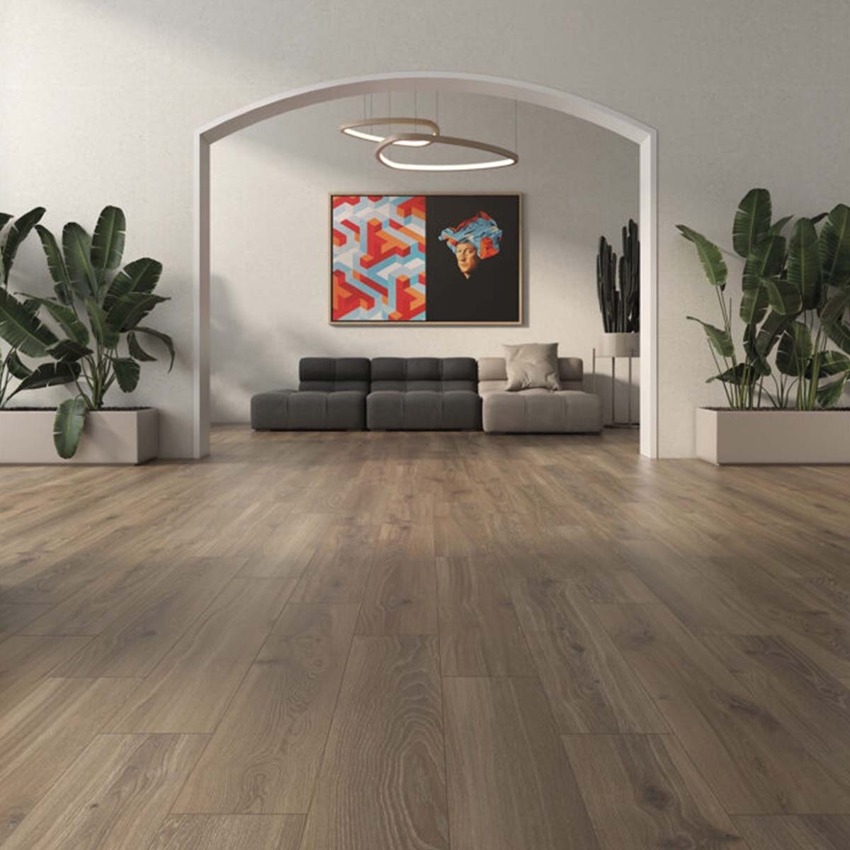 Interior com pavimento de carvalho de Bornéu 20x120