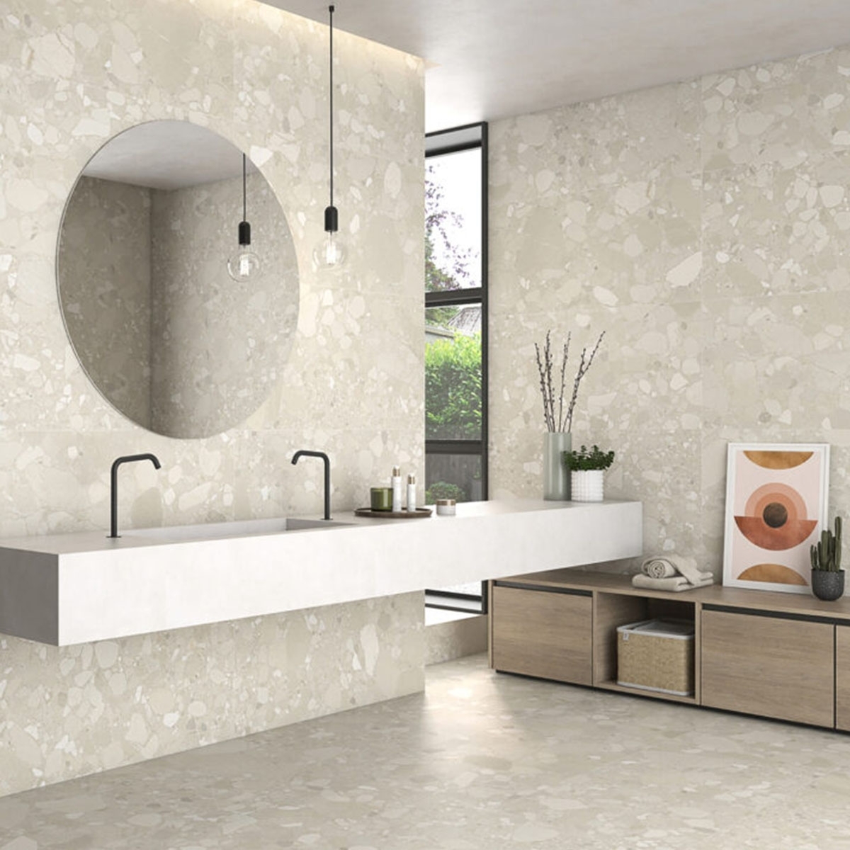 Baño con Revestimiento y Pavimento Colorado Beige 60x120