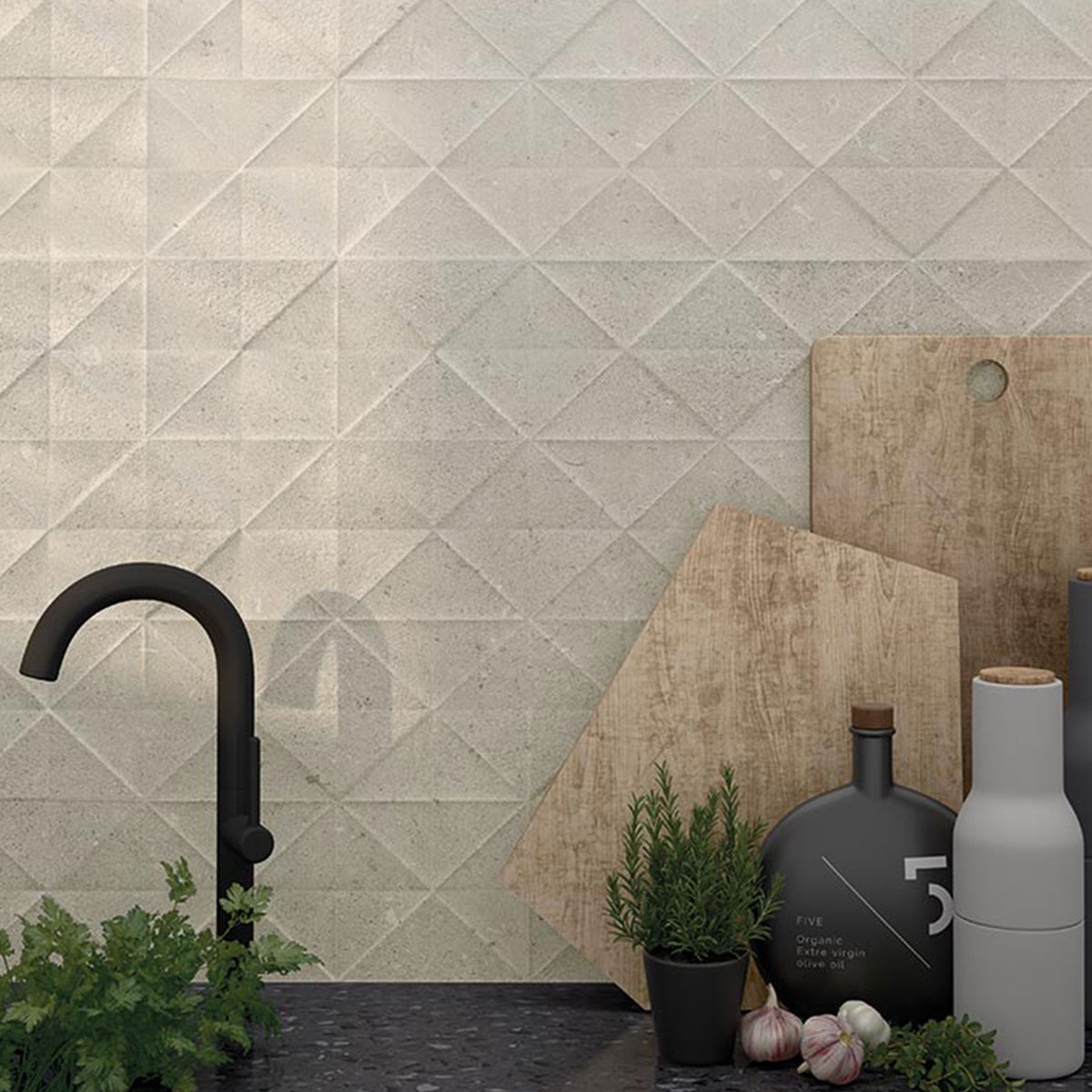 Ambiente con revestimiento Kamala Lanai-R Blanco 45x120