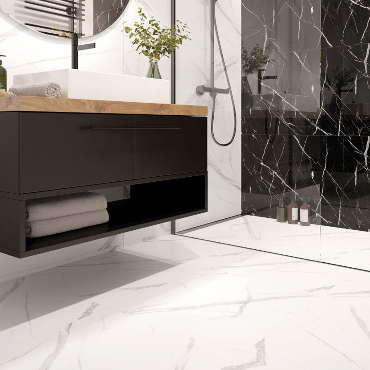 Badezimmer mit Spc-Bodenbelag, Calacatta White 60x60 Boden (Box 1,44 m²)