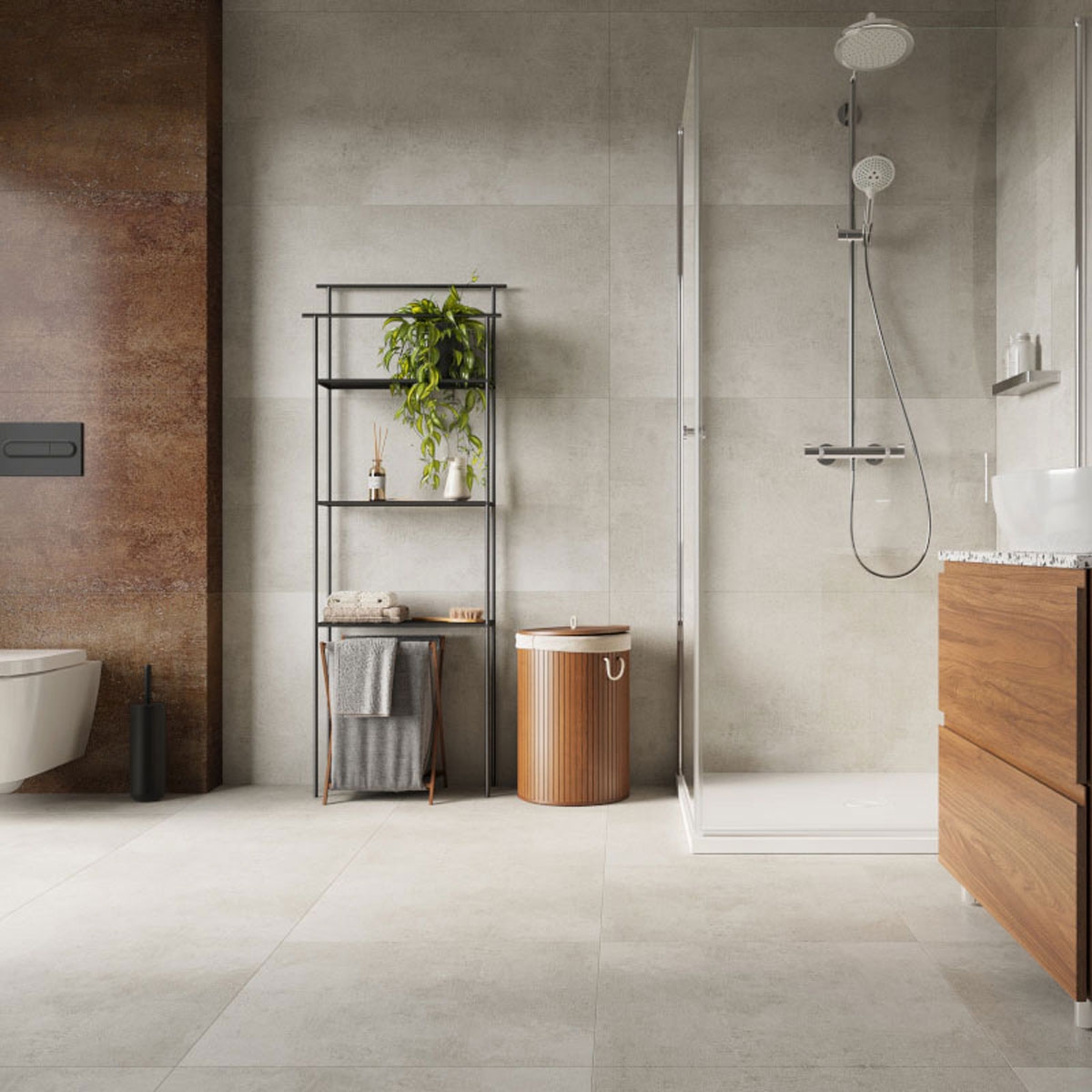 Salle de bain avec sol en SPC Poussière de béton 60x60 (Boîte 1,44 m2)